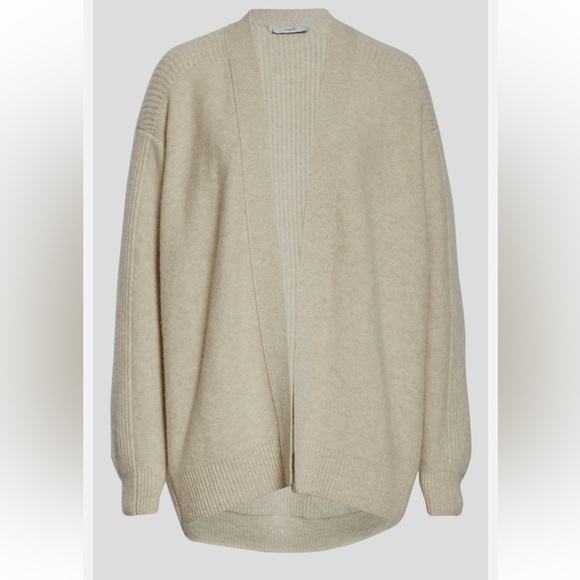 VINCE Ribbed Back Wool Cashmere Cardigan In Neutral New Large